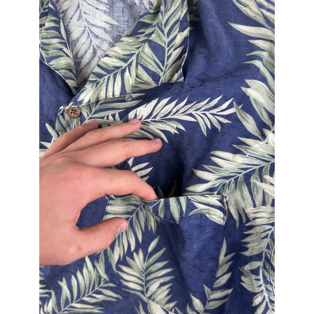 Tommy Bahama Mens XL‎ Silk Hawaiian Shirt Blue Palm Leaf Short Sleeve Button Up - Picture 3 of 7